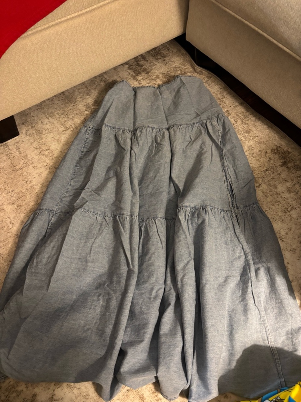 Windsor Chambray Tiered Maxi Skirt in Light Blue